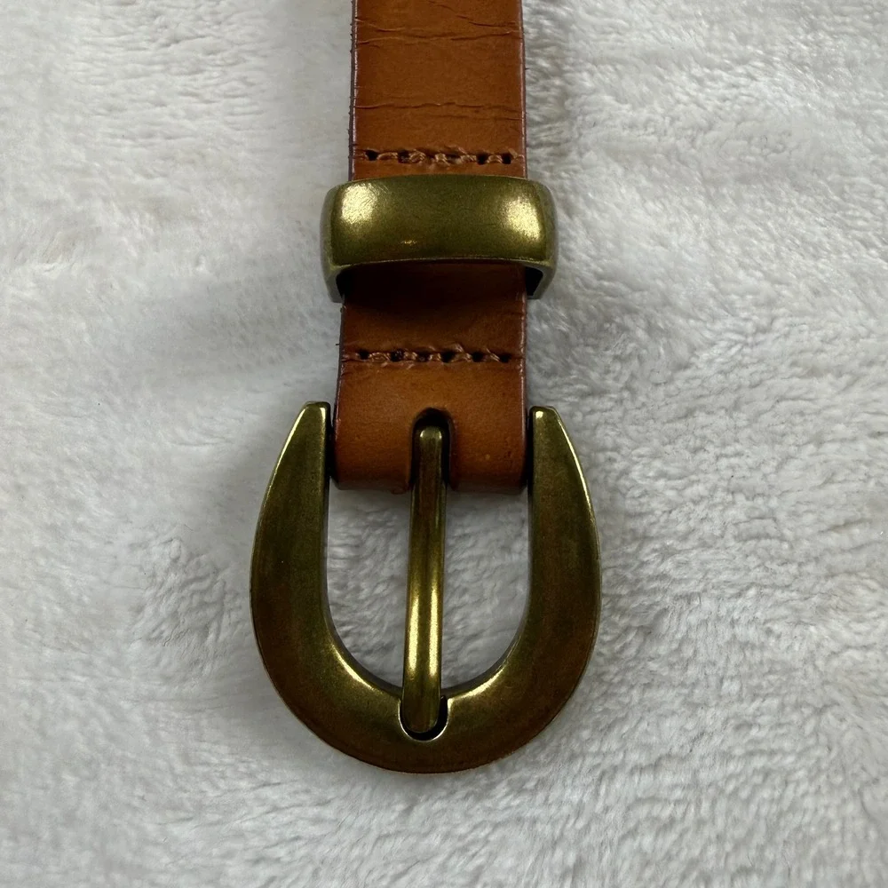 Madewell Italian Leather Belt Womens Medium Brown Brass Buckle Western Boho Chic